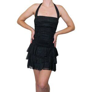Vintage Y2K XOXO Sparkly Black Halter Dress